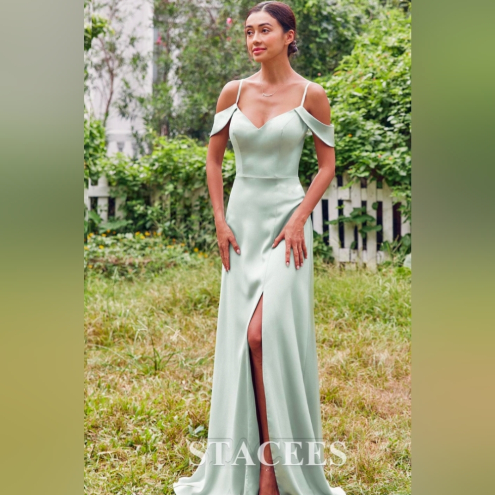 Stacees Off-Shoulder Sage Green Maxi Dress